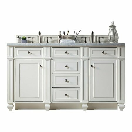 JAMES MARTIN VANITIES Bristol 60in Double Vanity, Bright White w/ 3 CM Carrara Marble Top 157-V60D-BW-3CAR